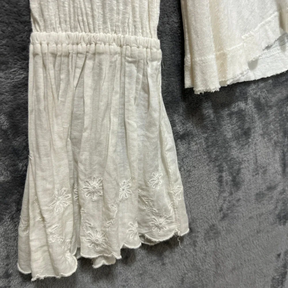 Free People Ivory Embroidered Lace Victorian‎ Bell Sleeve Blouse Mock Neck XS